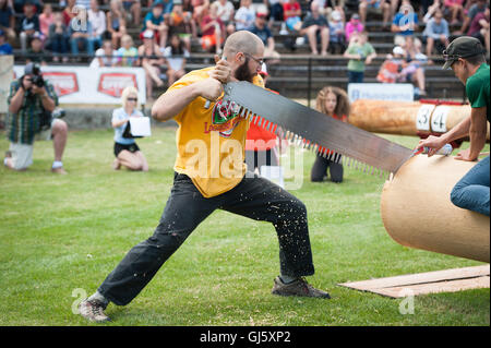 Markieren Sie Bouquet von Freiheit NY in der Geschwindigkeit Ruckeln Event.  Die Squamish Holzfäller Tag Logger Sport-Event. Stockfoto