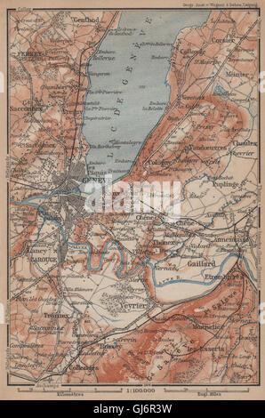 GENF-GENÈVE-GENF-UMGEBUNG. Schweiz-Suisse-Schweiz Carte Karte, Karte von 1899 Stockfoto