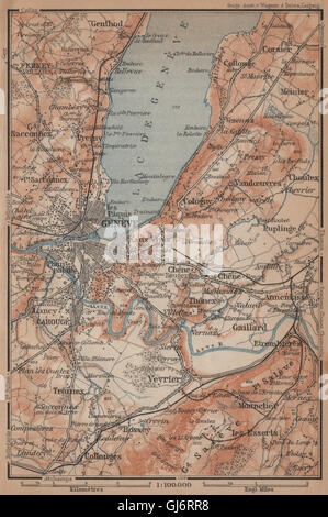 GENF-GENÈVE-GENF-UMGEBUNG. Schweiz-Suisse-Schweiz Carte Karte, Karte von 1901 Stockfoto