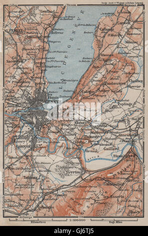 GENF-GENÈVE-GENF-UMGEBUNG. Schweiz-Suisse-Schweiz Carte Karte, 1905-Karte Stockfoto