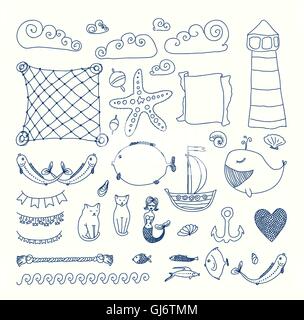 niedliche Meer Objekte Sammlung. Stock Vektor