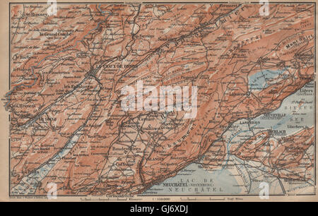 NORD-WEST-JURA. Neuveville Neuchâtel La Chaux de Fonds. Topo-Karte, 1907 Stockfoto