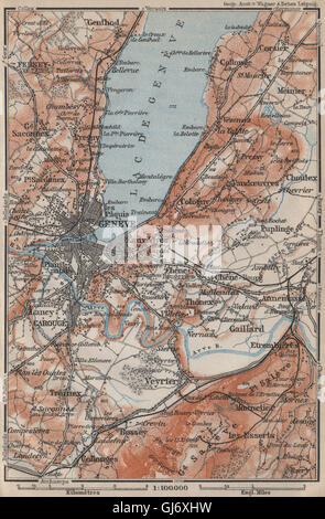 GENF-GENÈVE-GENF-UMGEBUNG. Schweiz-Suisse-Schweiz Carte Karte, Karte von 1907 Stockfoto