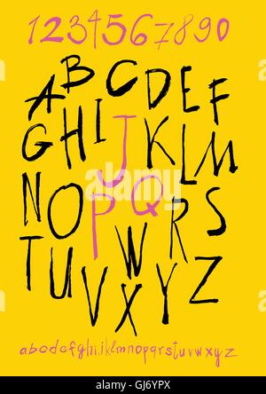 Alphabet und Zahlen wie von Hand gezeichnet in Vektor Stock Vektor