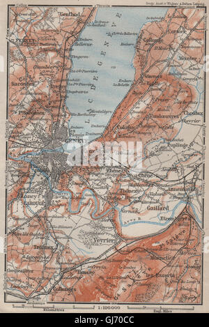 GENF-GENÈVE-GENF-UMGEBUNG. Schweiz-Suisse-Schweiz Carte Karte, Karte von 1909 Stockfoto