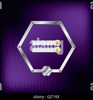 Metallische Sechseck-Login-Screen-Design mit lila Hintergrund Stock Vektor