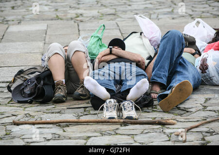 Tausende von Besucher und Pilger versammeln sich in Santiago De Compostela, am Fuße der Kathedrale St. James Day.Here zu feiern. Stockfoto