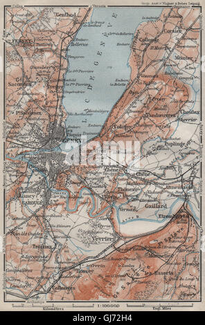 GENF-GENÈVE-GENF-UMGEBUNG. Schweiz-Suisse-Schweiz Carte Karte, 1911-Karte Stockfoto