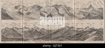 PANORAMA GORNERGRAT. Zermatt Monte Rosa Breithorn Matterhorn Mischabel, 1911-Karte Stockfoto