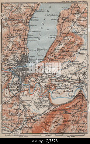 GENF-GENÈVE-GENF-UMGEBUNG. Schweiz-Suisse-Schweiz Carte Karte, Karte von 1913 Stockfoto