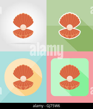 Muschel mit Perle flach Symbole Illustration auf Hintergrund isoliert Stockfoto