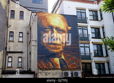 Autor Anthony Burgess Wandmalerei Kunst arbeiten, Northern Quarter, Brightwell Spaziergang, Manchester M4 5JD Stockfoto