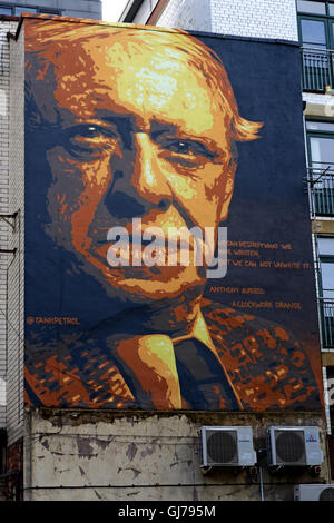 Autor Anthony Burgess Wandmalerei Kunst arbeiten, Northern Quarter, Brightwell Spaziergang, Manchester M4 5JD Stockfoto