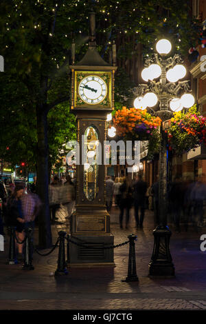 Nachtansicht von Gastown Dampfuhr, Vancouver, Britisch-Kolumbien, Kanada Stockfoto