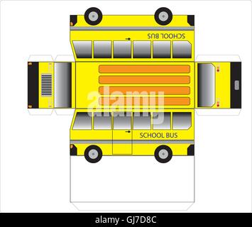 Einfache School Bus Umriss Ausschneiden und kleben in ein 3D-Modell Stock Vektor