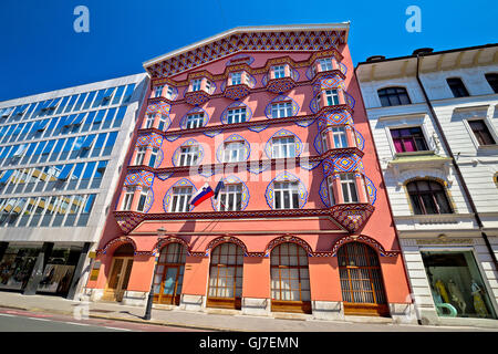 Bunte Straße Architektur von Ljubljana, Hauptstadt von Slowenien Ansicht Stockfoto