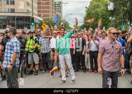 Montreal, Kanada. 14. August 2016. Der kanadische Premierminister Justin Trudeau nimmt Teil in Montreal-Pride-Parade. Stockfoto