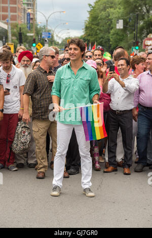 Montreal, Kanada. 14. August 2016. Der kanadische Premierminister Justin Trudeau nimmt Teil in Montreal-Pride-Parade. Stockfoto