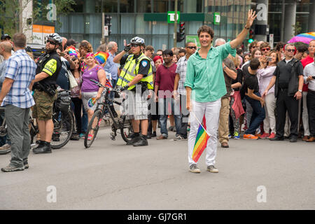 Montreal, Kanada. 14. August 2016. Der kanadische Premierminister Justin Trudeau nimmt Teil in Montreal-Pride-Parade. Stockfoto