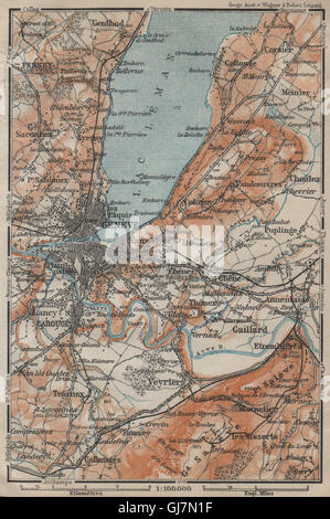 GENF-GENÈVE-GENF-UMGEBUNG. Schweiz-Suisse-Schweiz Carte Karte, Karte von 1920 Stockfoto