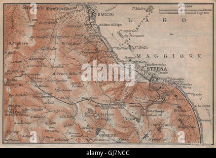 UMGEBUNG VON STRESA. Baveno Gignese. Italien-Mappa. BAEDEKER, 1920 Stockfoto