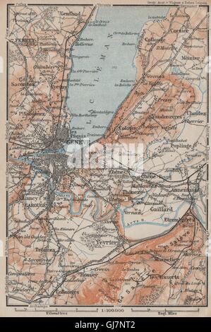 GENF-GENÈVE-GENF-UMGEBUNG. Schweiz-Suisse-Schweiz Carte Karte, 1922-Karte Stockfoto