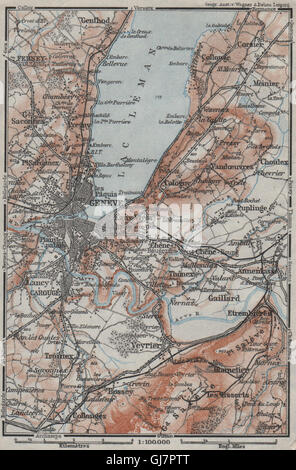 GENF-GENÈVE-GENF-UMGEBUNG. Schweiz-Suisse-Schweiz Carte Karte, 1928 Karte Stockfoto