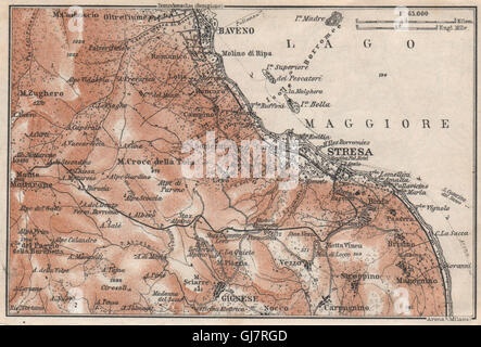 UMGEBUNG VON STRESA. Baveno Gignese. Italien-Mappa. BAEDEKER, 1928 Stockfoto