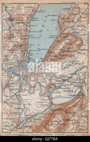 GENF-GENÈVE-GENF-UMGEBUNG. Schweiz-Suisse-Schweiz Carte Karte, 1938 Karte Stockfoto