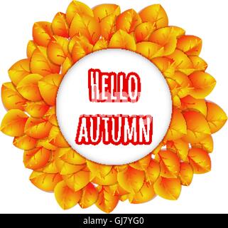 Herbst runden Rahmen mit echten orange und rote Blätter. Hallo Herbst Banner. Vektor Herbst Hintergrund. Herbst-Element für Grußkarte Stock Vektor