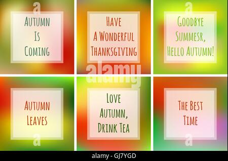 Hallo Herbst orange und Regenbogen verschwommen Kartendesign mit einem abstrakten Hintergrund und Text im Rahmen. Karte mit Kranz. Schrift design Stock Vektor