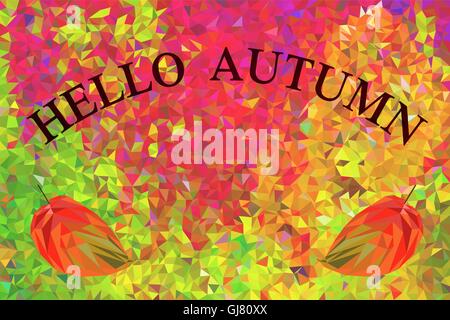 Low-Poly-10 Eps-Vektor-Illustration, Hallo Herbst Karte mit bunten Herbst abstrakten Hintergrund Stock Vektor