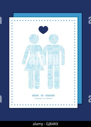 Vektor Doodle Kreis Wasser Textur paar in Liebe Silhouetten Rahmen Muster Einladung Grußkarten-Vorlage Stock Vektor