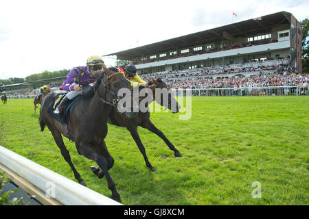 Hoppegarten, Deutschland. 14. August 2016. Northern Rock gewinnt den Preis von Friedenau in der 126. Grosser Preis von Berlin in Hoppegarten, Deutschland, 14. August 2016. Foto: Jörg CARSTENSEN/Dpa/Alamy Live News Stockfoto