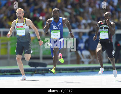 RIO DE JANEIRO, Brasilien - 13 AUGUST: Justin Gatlin von Vereinigten Staaten in den Vorläufen der Mens 100m während der Vormittagssitzung am Tag 8 Leichtathletik für die Olympischen Spiele in Rio 2016 im Olympiastadion am 13. August 2016 in Rio De Janeiro, Brasilien. (Foto von Roger Sedres/Gallo Images) Bildnachweis: Roger Sedres/Alamy Live-Nachrichten Stockfoto