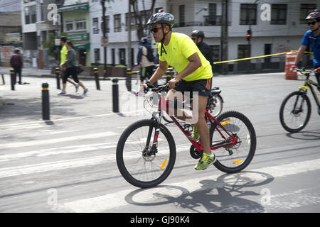 Mexiko-Stadt, Mexiko-Stadt, MX. 14. August 2016. Für jede Woche eines Morgens regieren Menschen auf dem Fahrrad und zu Fuß die Straßen von Mexiko-Stadt. Die offizielle Muévete En Bici (Bewegung mit dem Fahrrad) Veranstaltung seit 2008 geht aber war vor kurzem auf ausgeweitet, 35 Meilen (55 km) der Straßen der Stadt. © Joel Alvarez/ZUMA Draht/Alamy Live-Nachrichten Stockfoto