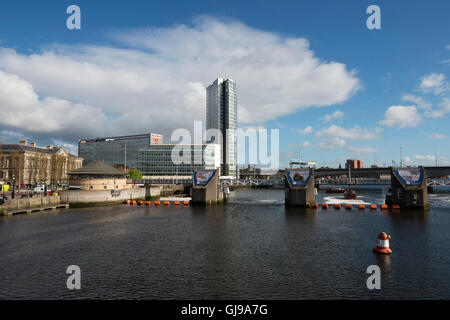 Blick über Lagan Weir, Belfast Stockfoto