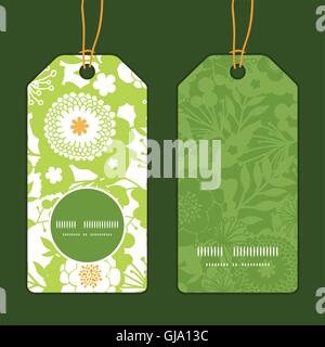 Vector grüne und golden Garten Silhouetten vertikale Runde Muster Tags Frameset Stock Vektor