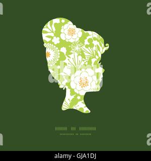 Vektor-grüne und goldene Garten Silhouetten Mädchen Porträt Silhouette Muster Rahmen Stock Vektor