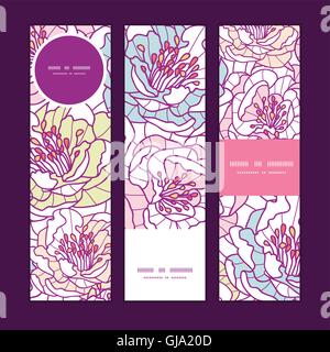 Vektor bunte Linie Kunst Blumen vertikale Banner festlegen Muster Hintergrund Stock Vektor