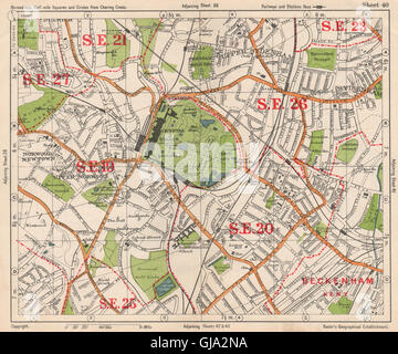 SE LONDON. Sydenham Upper Norwood Kristallpalast Sydenham Geld. Speck, 1938 Karte Stockfoto