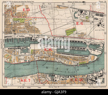 E LONDON Royal Victoria/Albert Docks Beckton Woolwich Silvertown.BACON, 1933 Karte Stockfoto