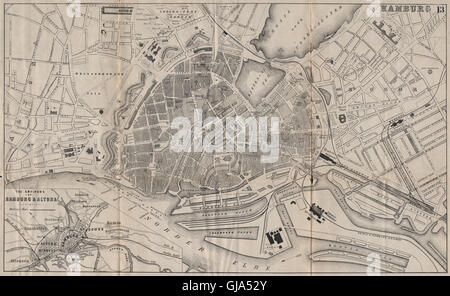 HAMBURG. Antike Stadtplan. Stadtplan. Deutschland. BRADSHAW, 1895 Stockfoto
