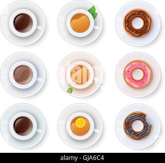 Tee und Kaffee mit donuts Stock Vektor