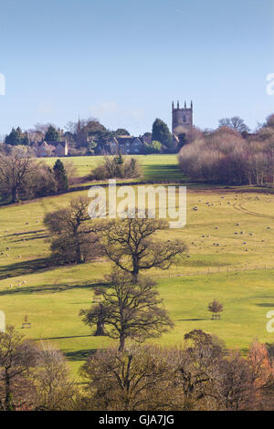 Blick über Felder, Stowe auf die würde, Cotswolds, Gloucestershire, UK Stockfoto