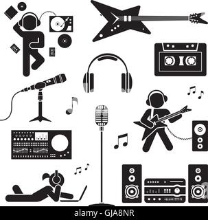 Vektor-Set von verschiedenen stilisierte dj Icons. Piktogramm-Icon-Set. Stock Vektor