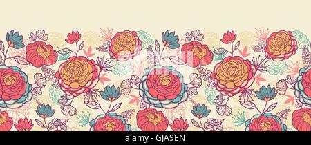 Pfingstrose Blumen und Blättern horizontale Musterdesign Hintergrund Stock Vektor