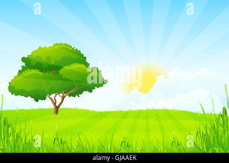 Grüne Landschaft mit Baum Stock Vektor