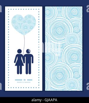 Vektor Doodle Kreis Wasser Textur paar in Liebe Silhouetten Rahmen Muster Einladung Grußkarten-Vorlage Stock Vektor