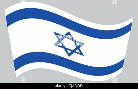 Flagge von Israel winken auf grauem Hintergrund. Israelische Nationalflagge. Stock Vektor